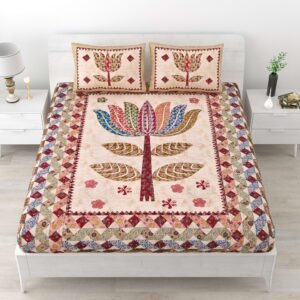 Rajasthani Traditionally Printed Cotton Doublebed Bedsheet With Pack of 2 Pillow Covers